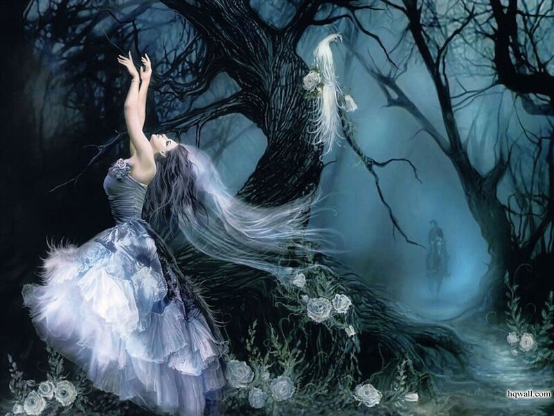 Woman in White Dress — Blue, Mystical, Night