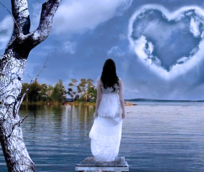 Woman in White Dress — Blue, Serene, Afternoon