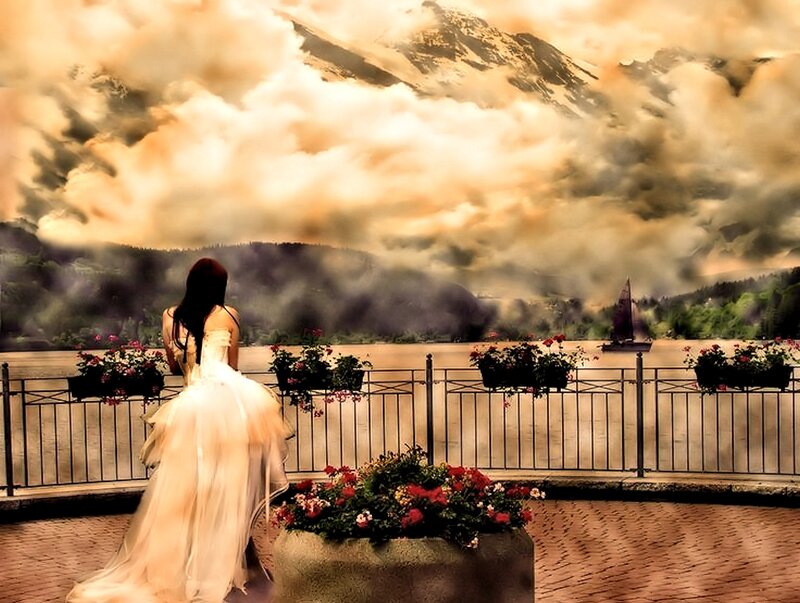 Woman in White Dress — Brown, Dramatic, Afternoon, Digital Art
