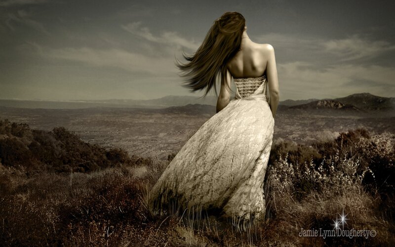 Woman in White Dress — Brown, Dramatic, Digital Art, Hair