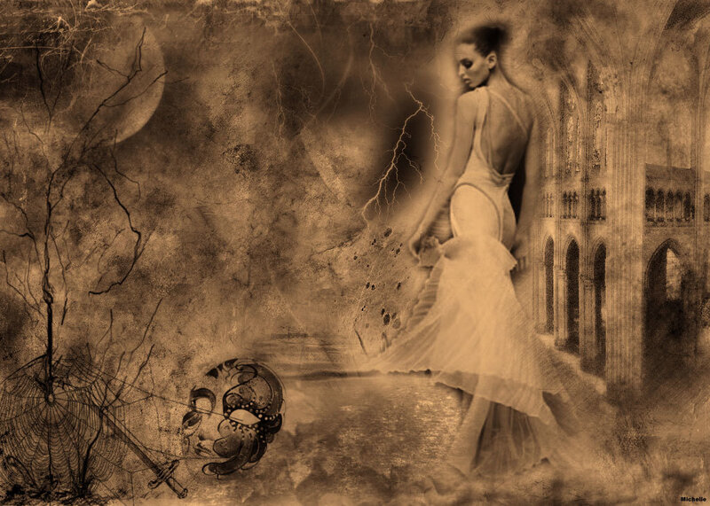 Woman in White Dress — Brown, Dramatic, Night