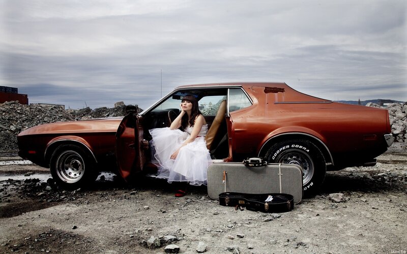 Woman in White Dress — Brown, Dramatic, Photograph, Car