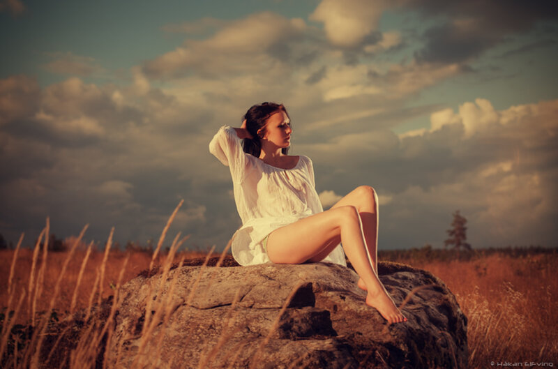 Woman in White Dress — Brown, Dramatic, Sunset, Photograph