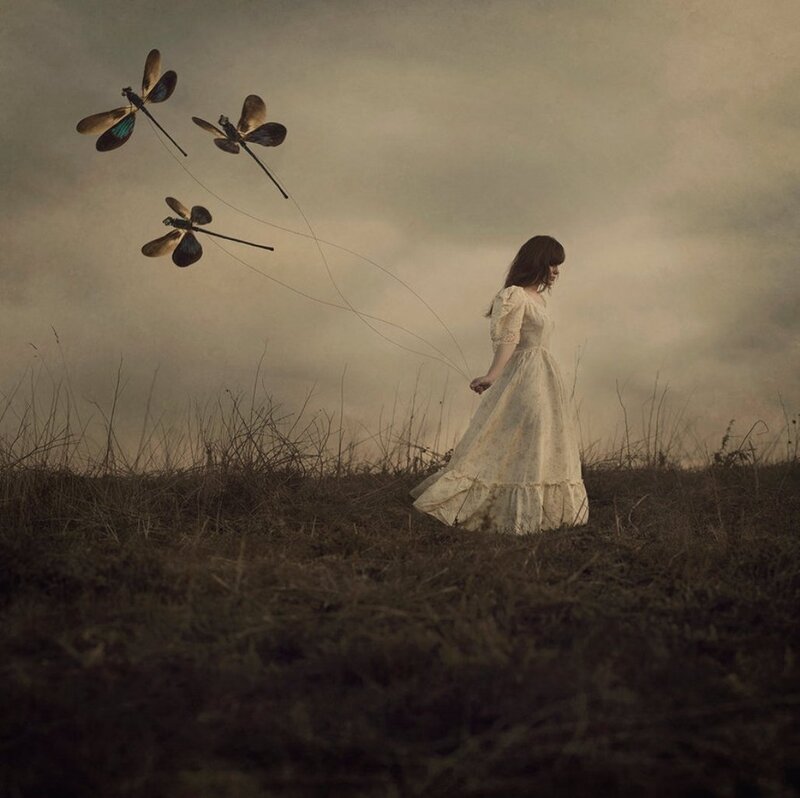 Woman in White Dress — Brown, Dreamy