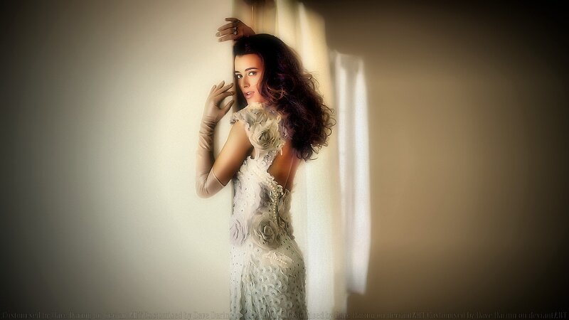 woman in white dress by window