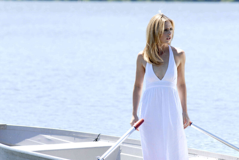Woman in White Dress — Calm, Afternoon, Photograph, Boat