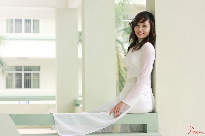 Woman in White Dress — Calm, Afternoon, Photograph, Building, Wall