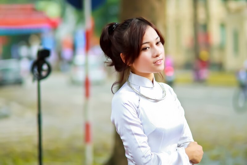Woman in White Dress — Calm, Afternoon, Photograph, Hair, Necklace