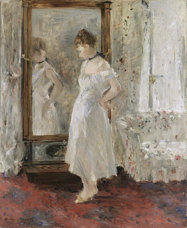Woman in White Dress — Calm, Painting, Mirror