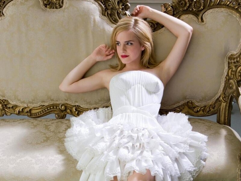 Woman in White Dress — Calm, Photograph, Couch