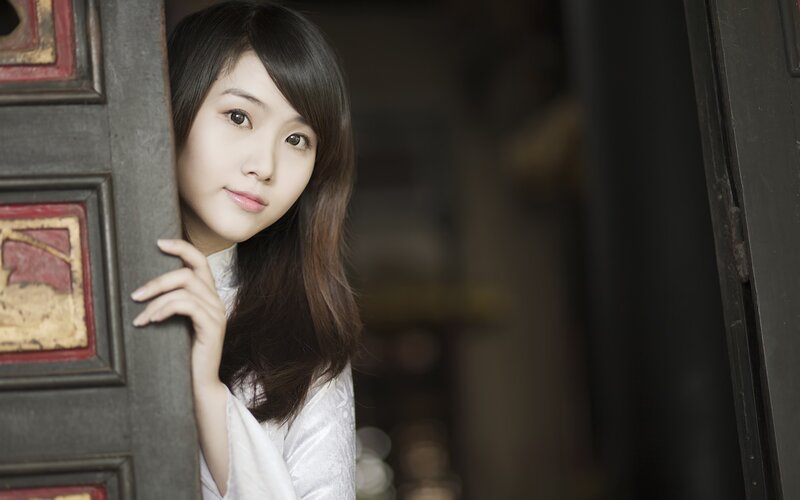 Woman in White Dress — Calm, Photograph, Door