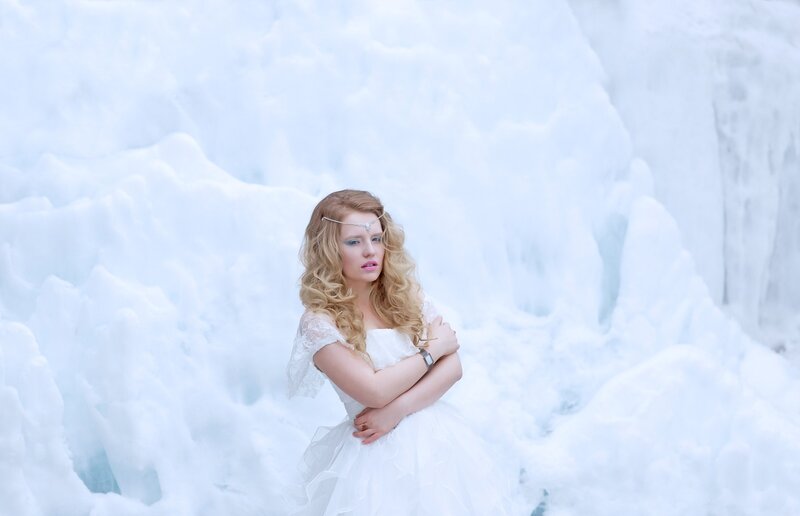 Woman in White Dress — Cold, Winter, Photograph, Ice