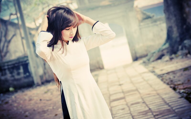 Woman in White Dress — Contemplative, Afternoon, Photograph, Tree, Path