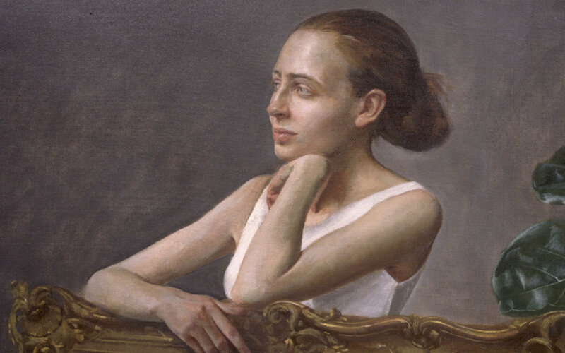 Woman in White Dress — Contemplative, Painting