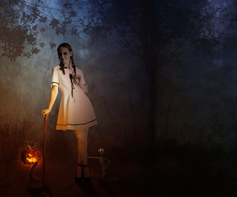 Woman in White Dress — Creepy, Dramatic