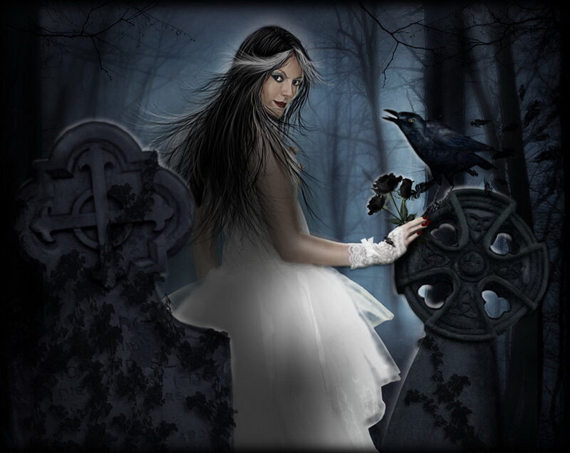 Woman in White Dress — Dark, Night, Digital Art