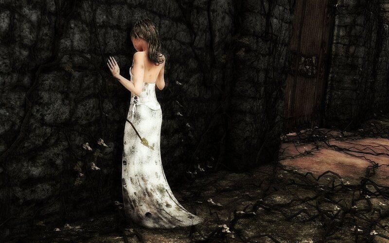 Woman in White Dress — Dark