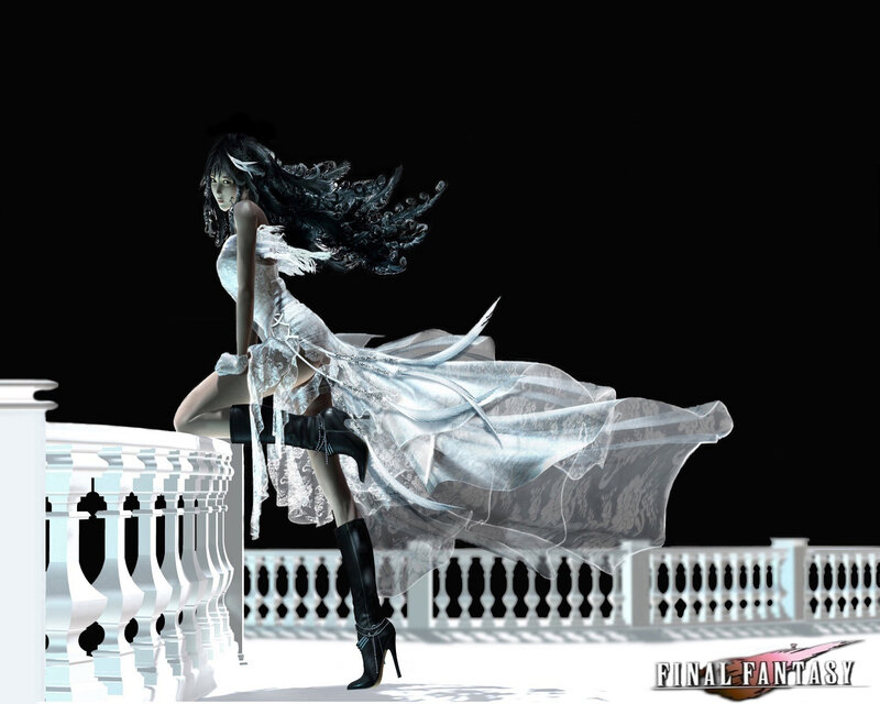 Woman in White Dress — Dramatic, 3d Render, Balcony