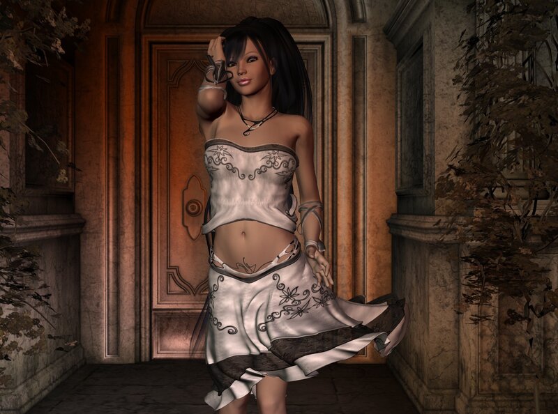 Woman in White Dress — Dramatic, 3d Render, Door