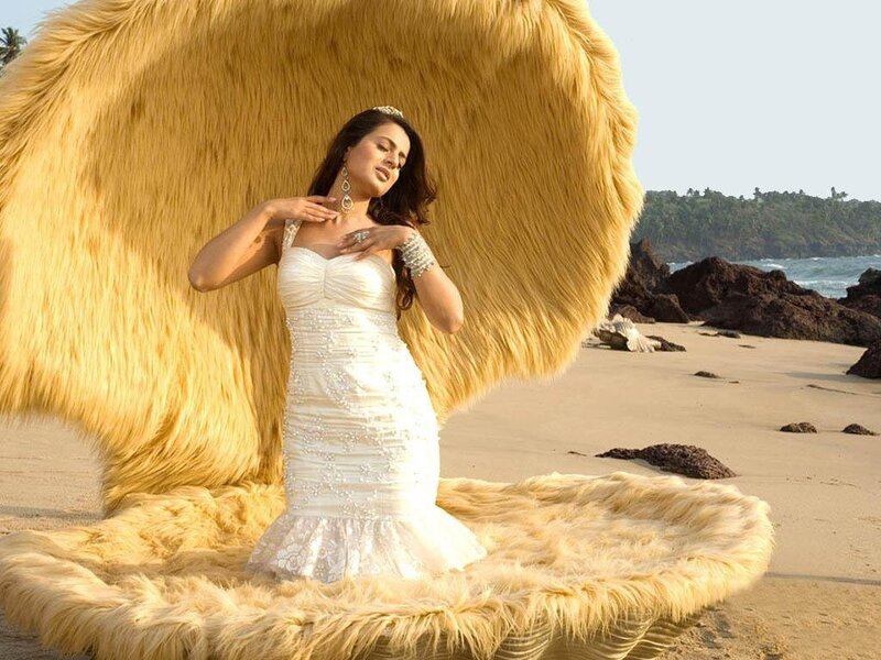 Woman in White Dress — Dramatic, Afternoon, Photograph, Beach, Shell