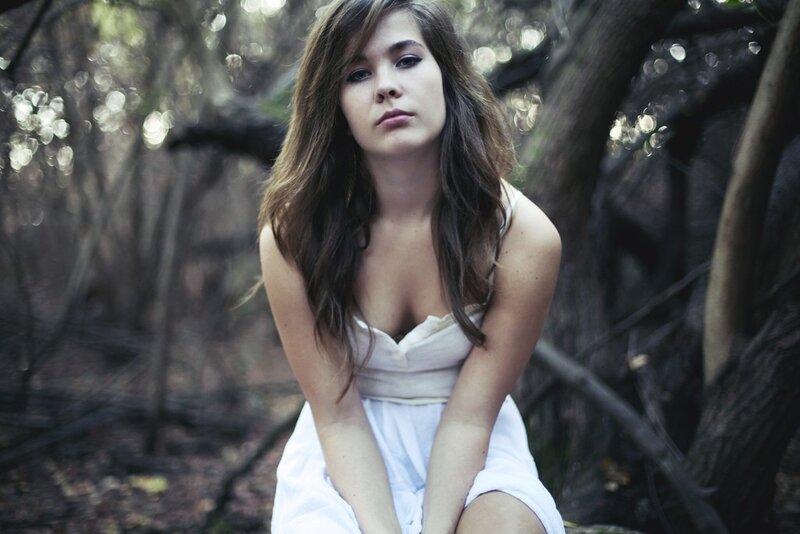 Woman in White Dress — Dramatic, Afternoon, Photograph, Forest, Trees