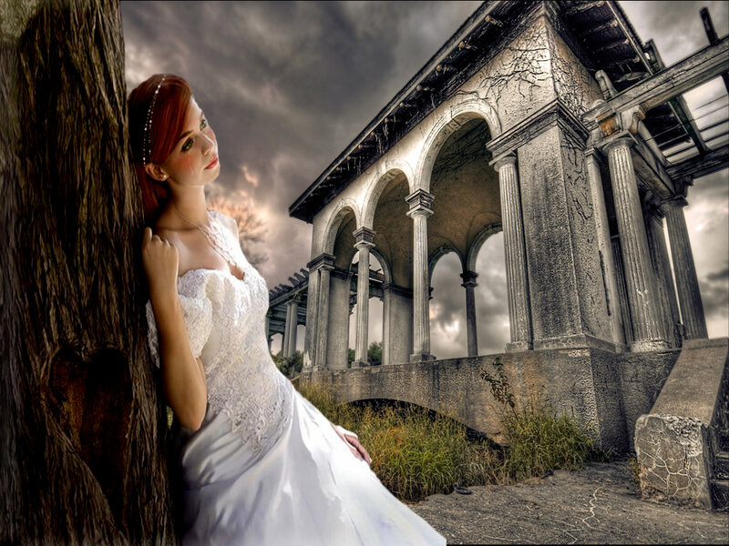 Woman in White Dress — Dramatic, Afternoon, Photograph, Tree