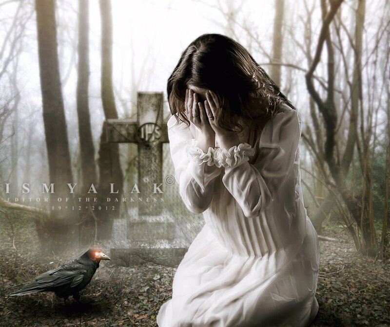 Woman in White Dress — Dramatic, Autumn, Digital Art, Crow