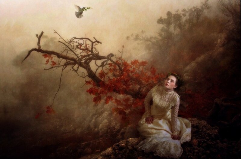 Woman in White Dress — Dramatic, Autumn, Painting