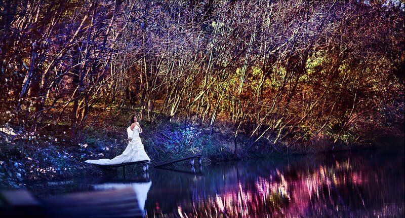 Woman in White Dress — Dramatic, Autumn, Photograph, River