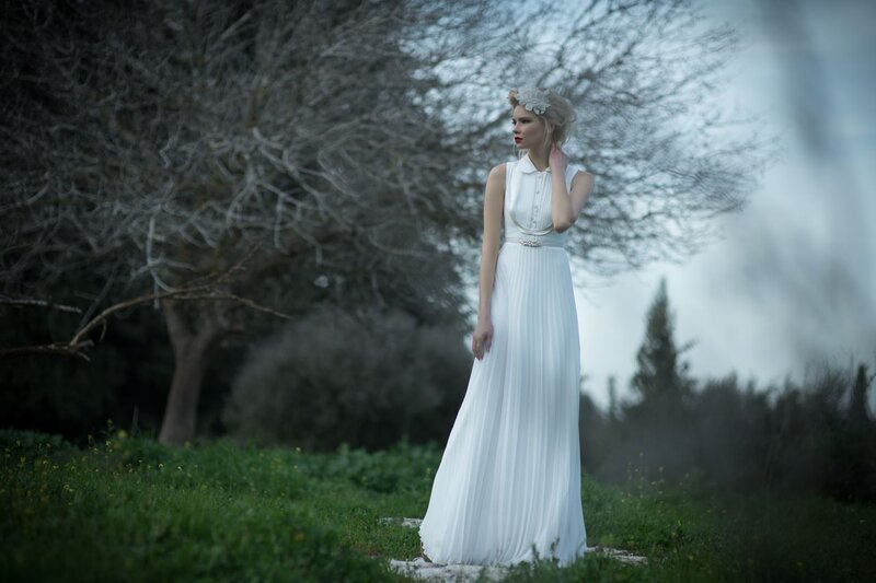 Woman in White Dress — Dramatic, Autumn, Photograph, Tree, Field