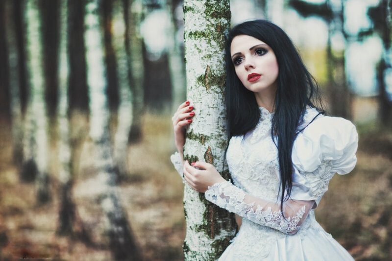 Woman in White Dress — Dramatic, Autumn, Photograph, Tree, Forest