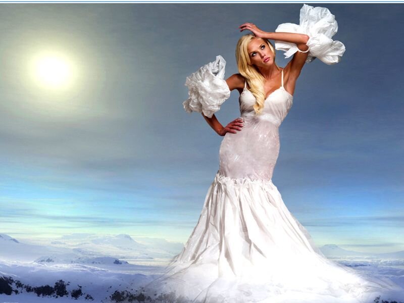 Woman in White Dress — Dramatic, Daytime