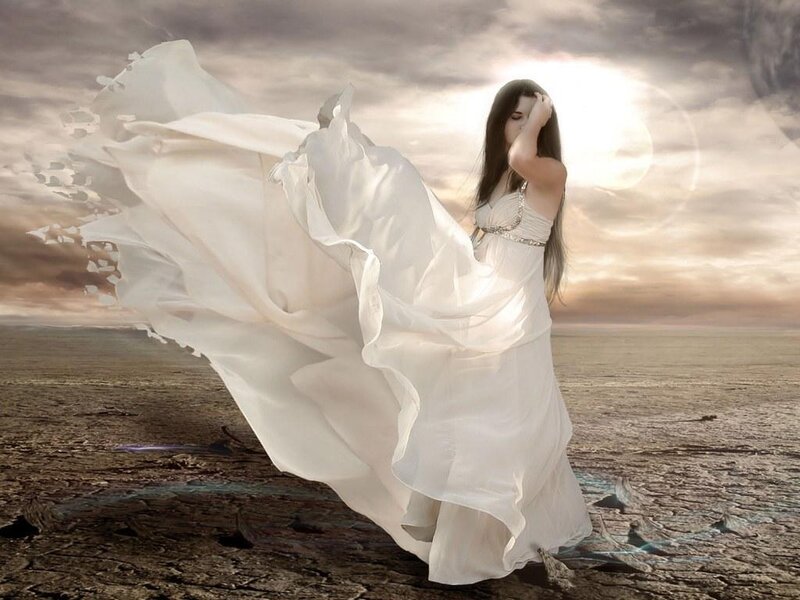 Woman in White Dress — Dramatic, Desert