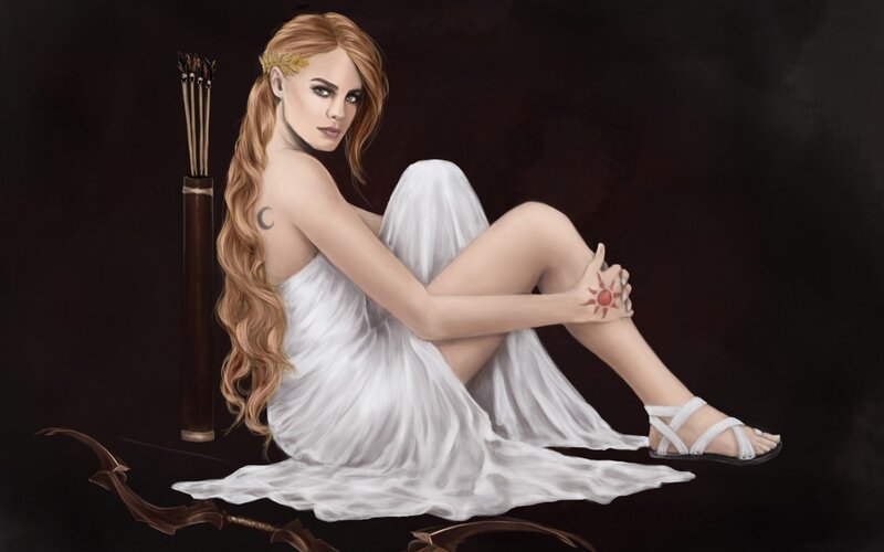 Woman in White Dress — Dramatic, Digital Art, Arrows