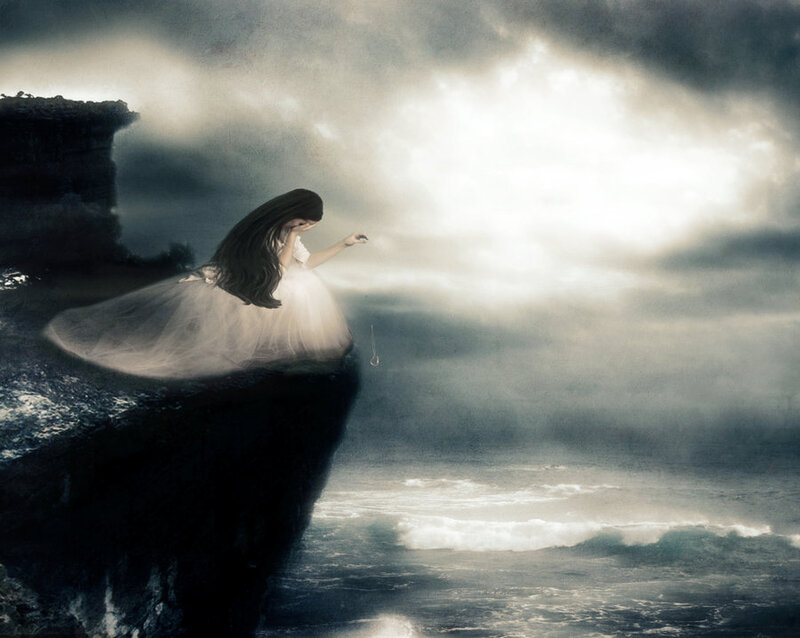Woman in White Dress — Dramatic, Digital Art, Cliff, Ocean
