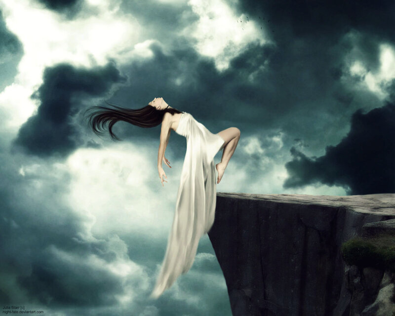 Woman in White Dress — Dramatic, Digital Art, Cliff