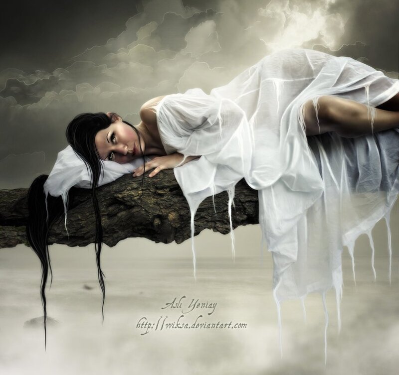 Woman in White Dress — Dramatic, Digital Art, Clouds, Tree Branch