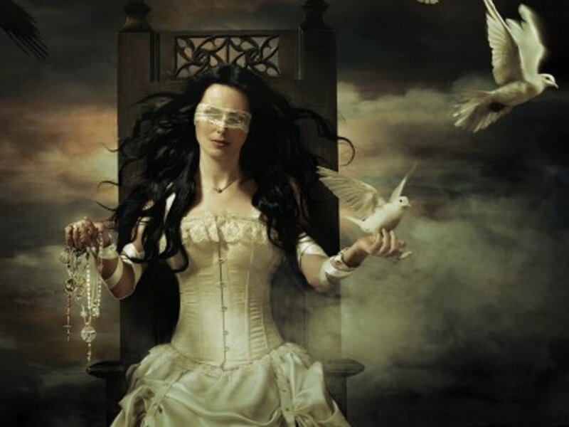 Woman in White Dress — Dramatic, Digital Art, Doves