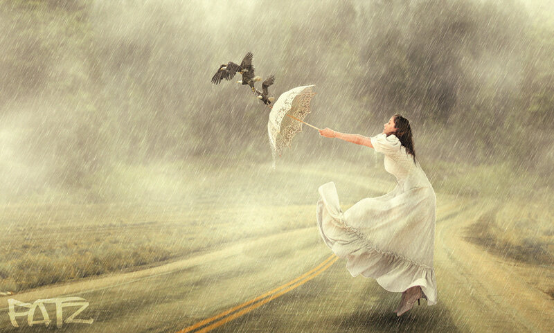 Woman in White Dress — Dramatic, Digital Art, Eagle