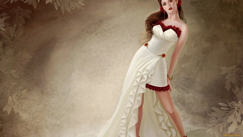 Woman in White Dress — Dramatic, Digital Art, Earrings, Bracelet