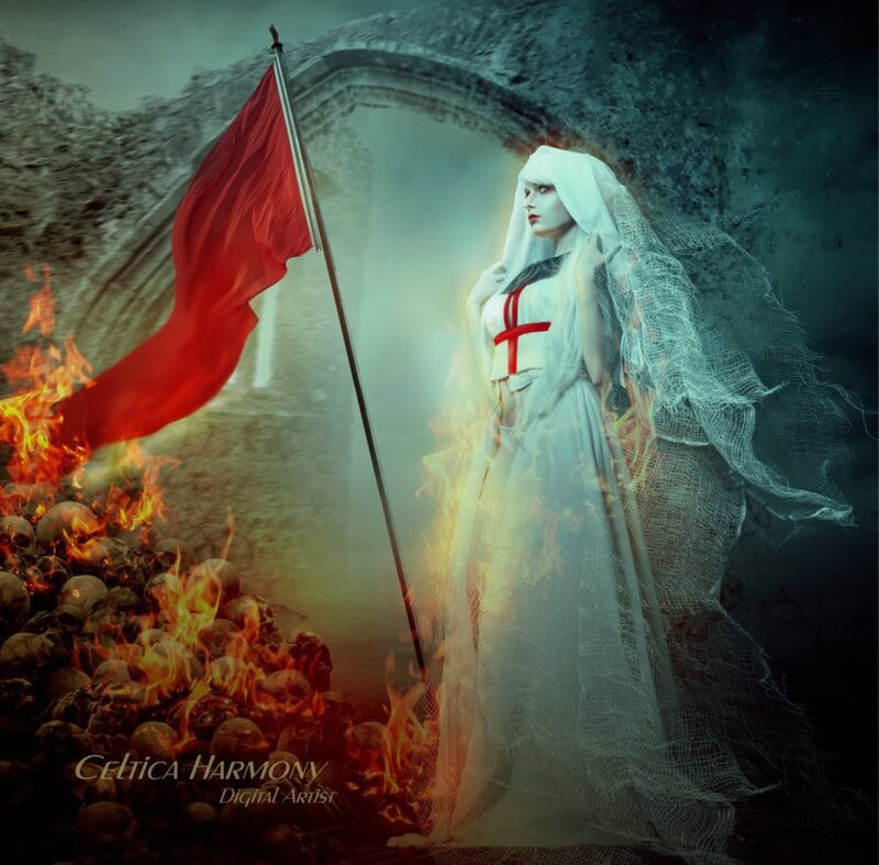Woman in White Dress — Dramatic, Digital Art, Flag