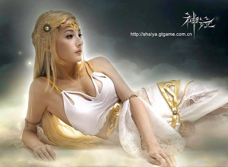 Woman in White Dress — Dramatic, Digital Art, Gold Accessories