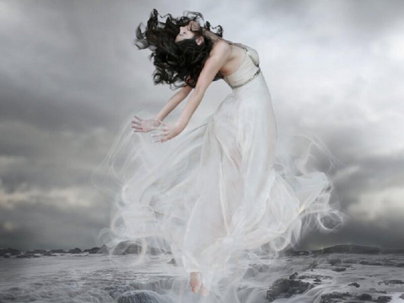 Woman in White Dress — Dramatic, Digital Art, Hair
