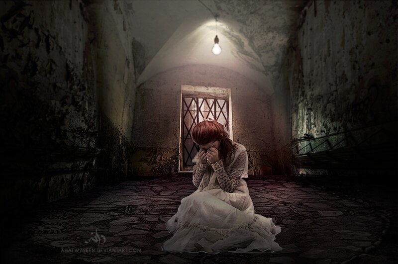 Woman in White Dress — Dramatic, Digital Art, Light Bulb