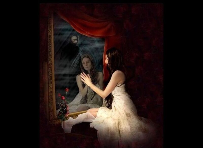 Woman in White Dress — Dramatic, Digital Art, Mirror