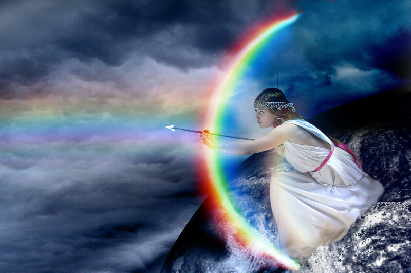 Woman in White Dress — Dramatic, Digital Art, Rainbow