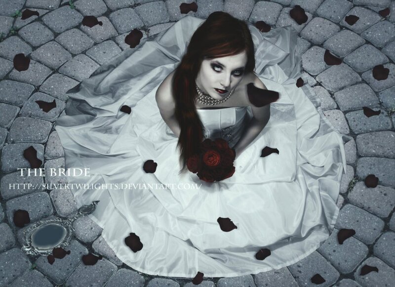 Woman in White Dress — Dramatic, Digital Art, Red Roses