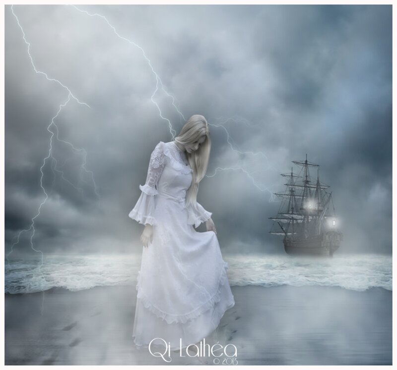 Woman in White Dress — Dramatic, Digital Art, Ship