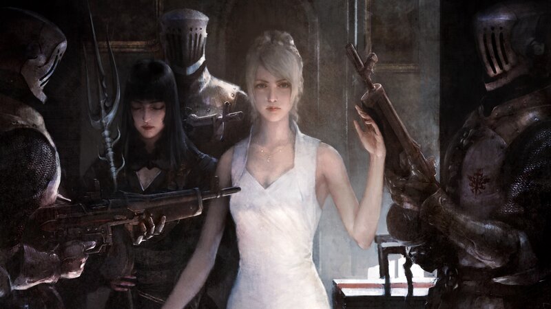 Woman in White Dress — Dramatic, Digital Art, Soldiers