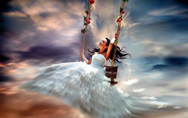 Woman in White Dress — Dramatic, Digital Art, Swing
